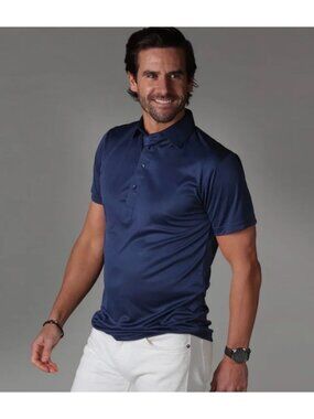 Mens Navy Featherweight Relaxed-Fit Polo Shirt Medium By Collars & Co.